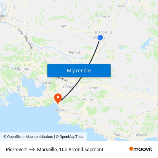 Pierrevert to Marseille, 16e Arrondissement map