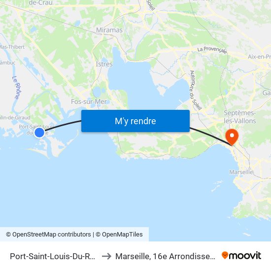 Port-Saint-Louis-Du-Rhône to Marseille, 16e Arrondissement map