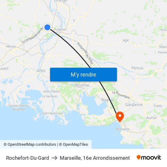Rochefort-Du-Gard to Marseille, 16e Arrondissement map