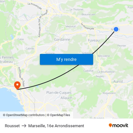 Rousset to Marseille, 16e Arrondissement map