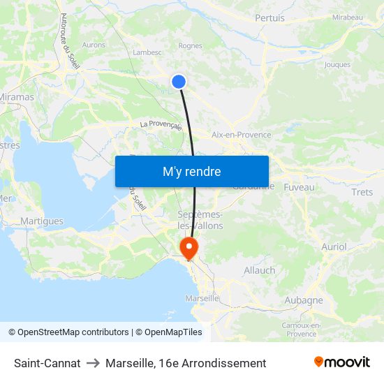 Saint-Cannat to Marseille, 16e Arrondissement map