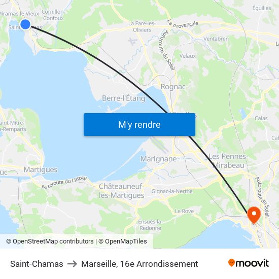 Saint-Chamas to Marseille, 16e Arrondissement map
