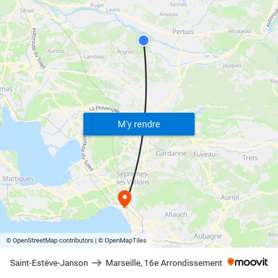 Saint-Estève-Janson to Marseille, 16e Arrondissement map