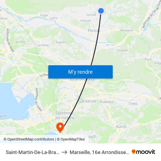 Saint-Martin-De-La-Brasque to Marseille, 16e Arrondissement map