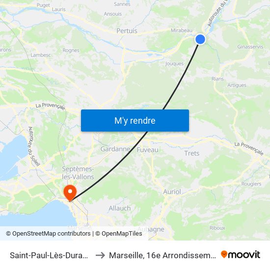 Saint-Paul-Lès-Durance to Marseille, 16e Arrondissement map