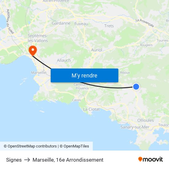 Signes to Marseille, 16e Arrondissement map