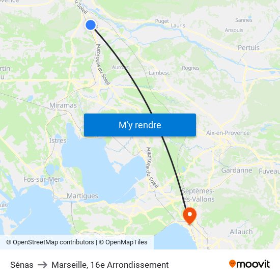 Sénas to Marseille, 16e Arrondissement map