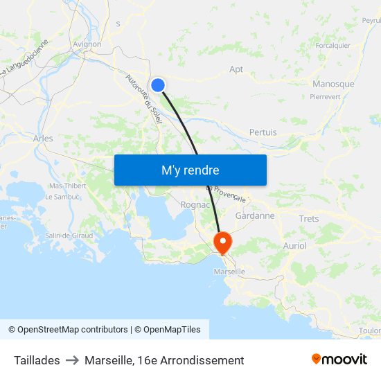 Taillades to Marseille, 16e Arrondissement map