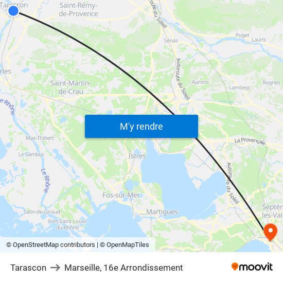Tarascon to Marseille, 16e Arrondissement map