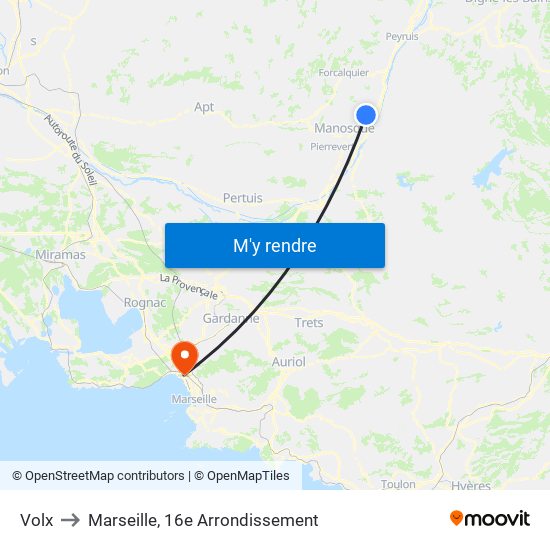 Volx to Marseille, 16e Arrondissement map