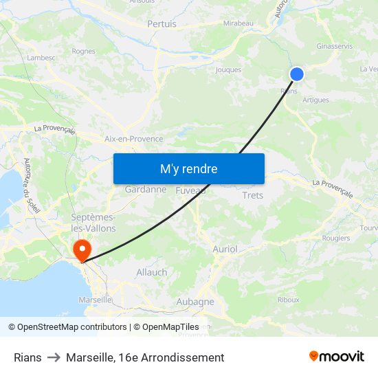 Rians to Marseille, 16e Arrondissement map