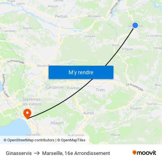 Ginasservis to Marseille, 16e Arrondissement map
