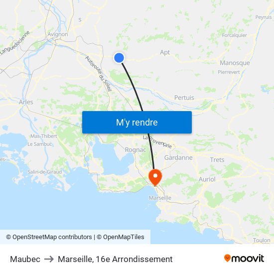 Maubec to Marseille, 16e Arrondissement map