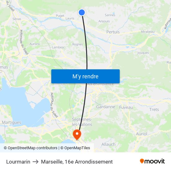 Lourmarin to Marseille, 16e Arrondissement map