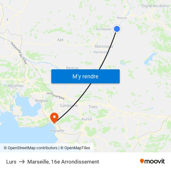 Lurs to Marseille, 16e Arrondissement map