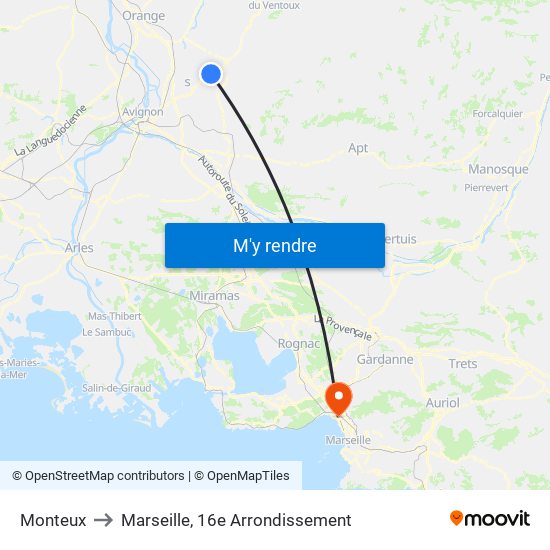 Monteux to Marseille, 16e Arrondissement map