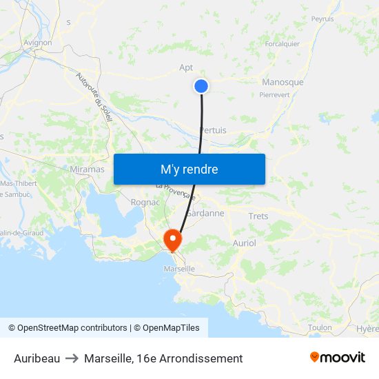 Auribeau to Marseille, 16e Arrondissement map