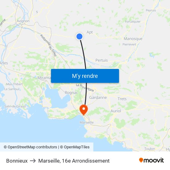Bonnieux to Marseille, 16e Arrondissement map