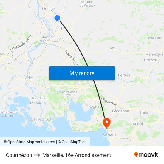 Courthézon to Marseille, 16e Arrondissement map