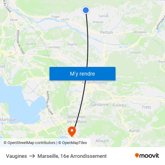 Vaugines to Marseille, 16e Arrondissement map