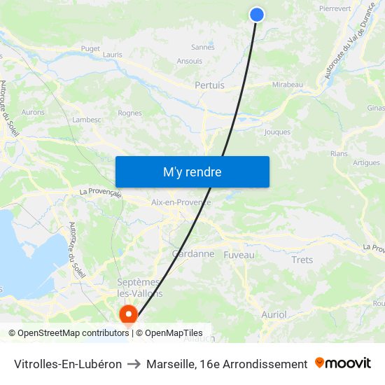 Vitrolles-En-Lubéron to Marseille, 16e Arrondissement map