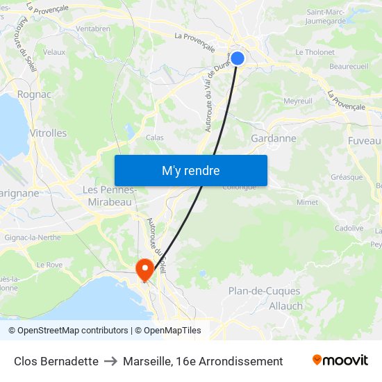 Clos Bernadette to Marseille, 16e Arrondissement map
