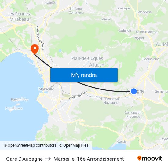 Gare D'Aubagne to Marseille, 16e Arrondissement map