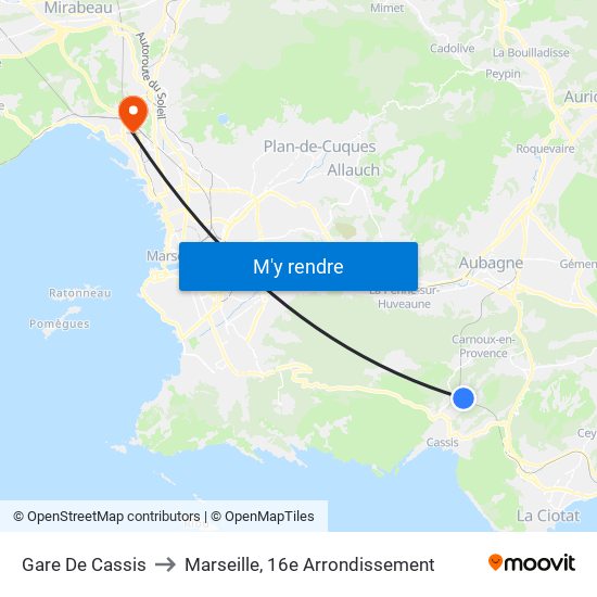 Gare De Cassis to Marseille, 16e Arrondissement map