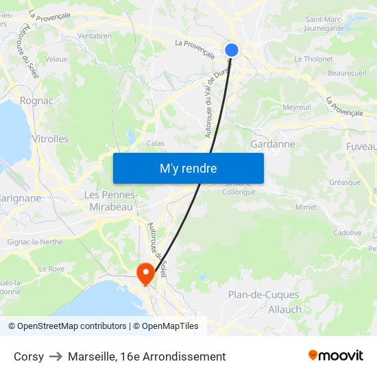 Corsy to Marseille, 16e Arrondissement map