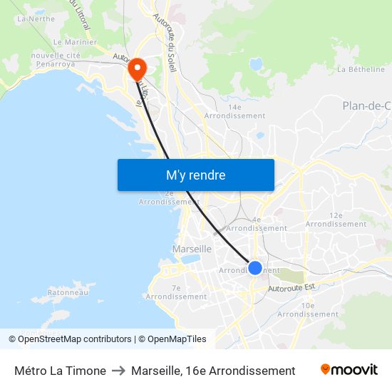 Métro La Timone to Marseille, 16e Arrondissement map