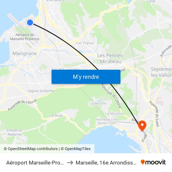 Aéroport Marseille-Provence to Marseille, 16e Arrondissement map