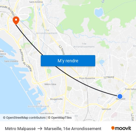 Métro Malpassé to Marseille, 16e Arrondissement map