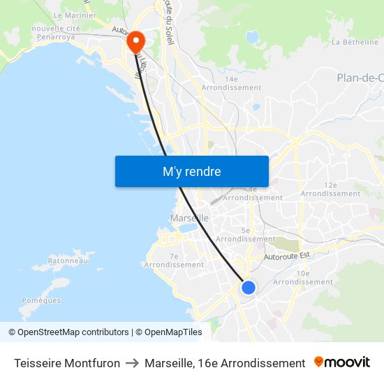 Teisseire Montfuron to Marseille, 16e Arrondissement map