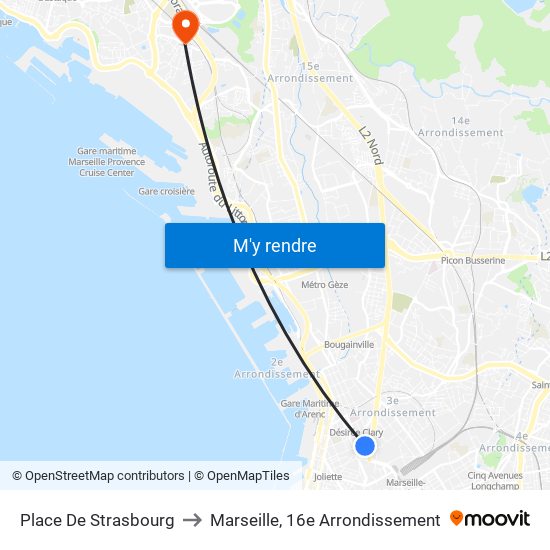Place De Strasbourg to Marseille, 16e Arrondissement map