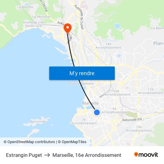 Estrangin Puget to Marseille, 16e Arrondissement map