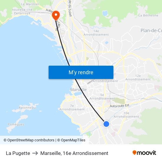 La Pugette to Marseille, 16e Arrondissement map