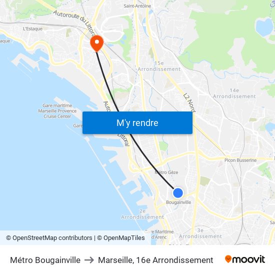 Métro Bougainville to Marseille, 16e Arrondissement map