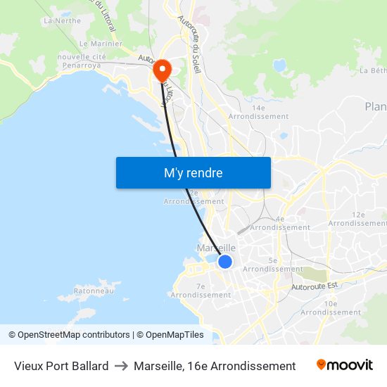 Vieux Port Ballard to Marseille, 16e Arrondissement map