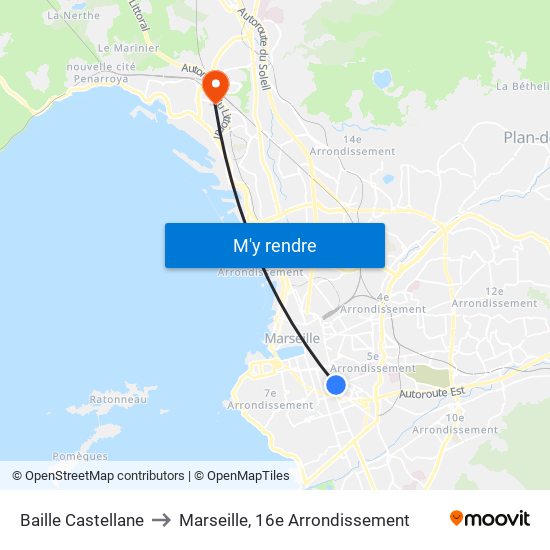 Baille Castellane to Marseille, 16e Arrondissement map