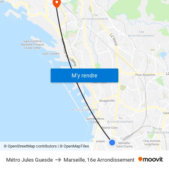 Métro Jules Guesde to Marseille, 16e Arrondissement map