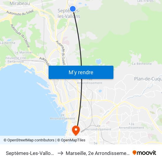 Septèmes-Les-Vallons to Marseille, 2e Arrondissement map