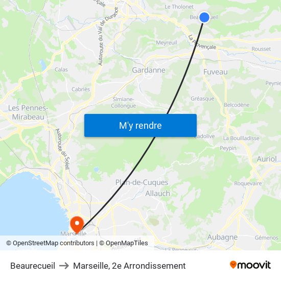 Beaurecueil to Marseille, 2e Arrondissement map