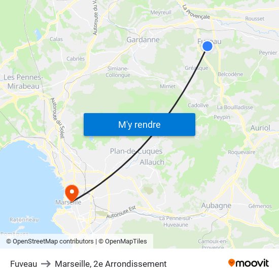 Fuveau to Marseille, 2e Arrondissement map