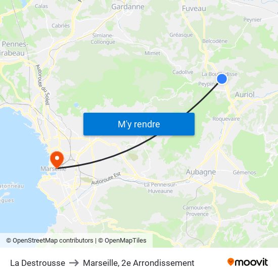La Destrousse to Marseille, 2e Arrondissement map