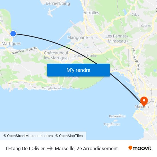 L'Etang De L'Olivier to Marseille, 2e Arrondissement map