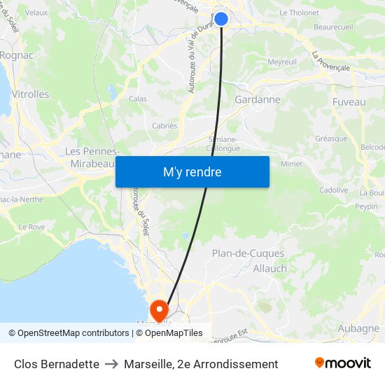 Clos Bernadette to Marseille, 2e Arrondissement map