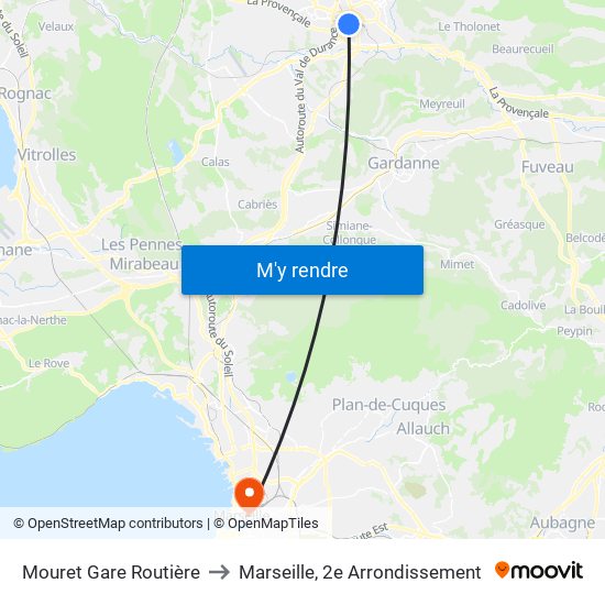 Mouret Gare Routière to Marseille, 2e Arrondissement map