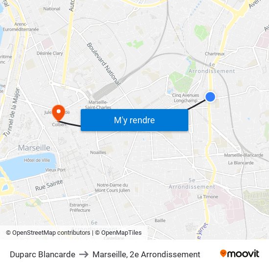 Duparc Blancarde to Marseille, 2e Arrondissement map