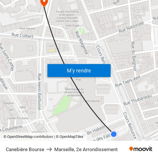 Canebière Bourse to Marseille, 2e Arrondissement map