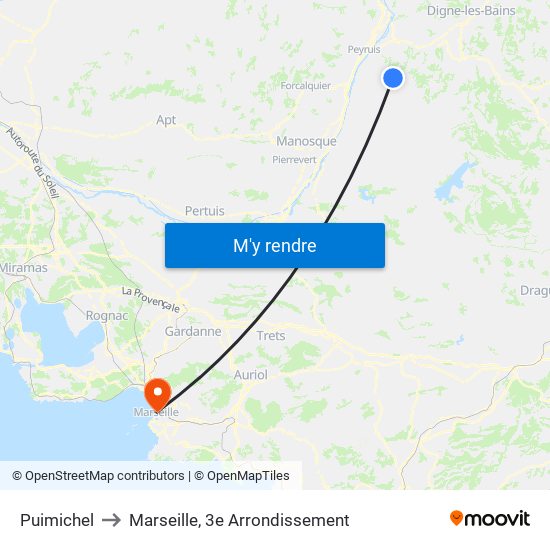 Puimichel to Marseille, 3e Arrondissement map